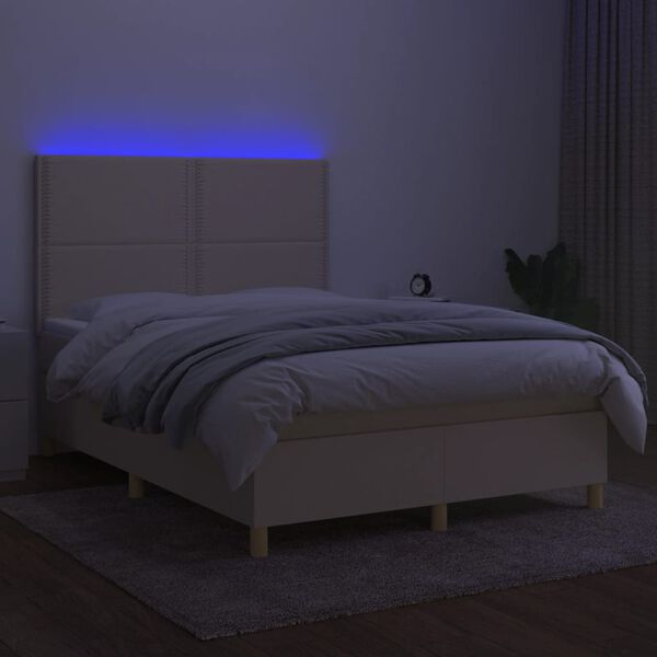 vidaXL Cama box spring c/ colch&atilde;o e LED 140x190 cm tecido cor creme