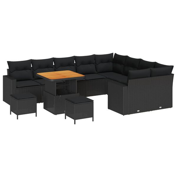 vidaXL Conjunto de Sof&aacute; de Jardim 12 pcs Preto vime PE