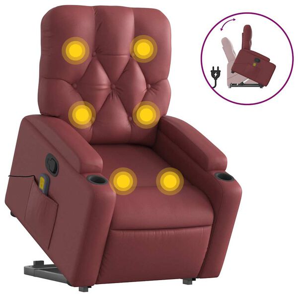 vidaXL Poltrona massagens reclin&aacute;vel couro artificial vermelho tinto