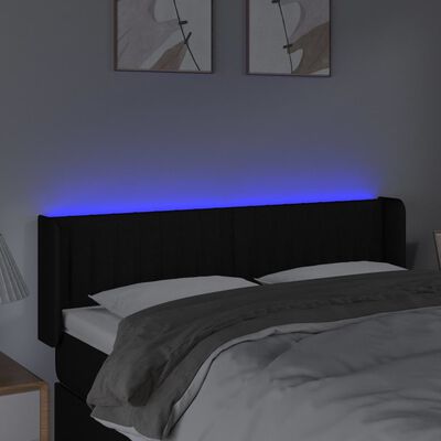 vidaXL Cabeceira de cama c/ luzes LED tecido 147x16x78/88 cm preto