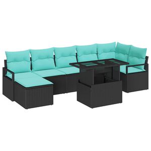 vidaXL Conjunto de Sof&aacute; de Jardim 8 pcs Preto e Azul vime PE