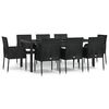 vidaXL 9 pcs conjunto de jantar p/ jardim c/ almofad&otilde;es vime PE preto
