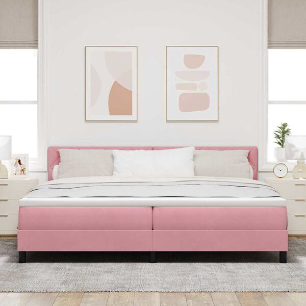 vidaXL Cama Box com colch&atilde;o com cabeceira Rosa 200 x 200 cm Veludo