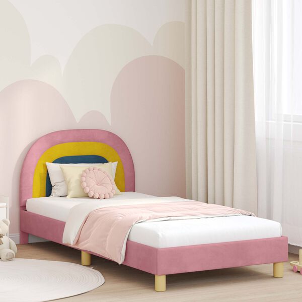 vidaXL Estrutura de Cama Infantil com Cabeceira Rosa 90 x 200 cm