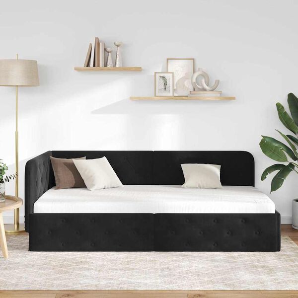 vidaXL Estrutura de Cama de Canto Preto 90 x 200 cm Veludo