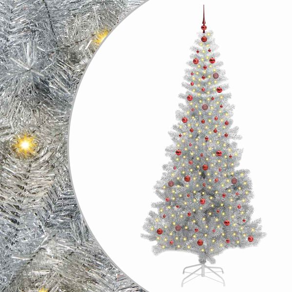 vidaXL &Aacute;rvore de Natal com 300 LEDs com suporte Prateado 240 cm PET