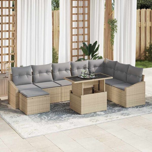 vidaXL Conjunto de Sof&aacute; de Jardim 9 pcs Bege e Cinza Claro