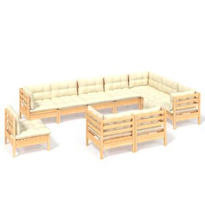 vidaXL 10 pcs conjunto lounge jardim c/ almofad&otilde;es creme pinho maci&ccedil;o