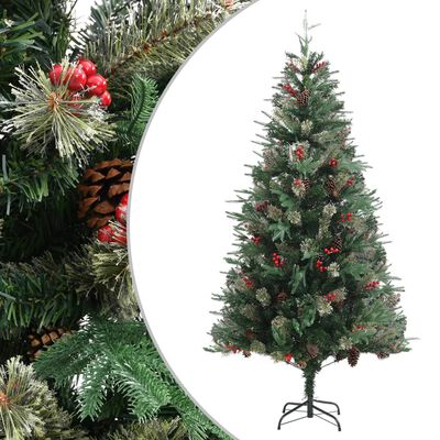 vidaXL Árvore de Natal com pinhas 225 cm PVC e PE verde 