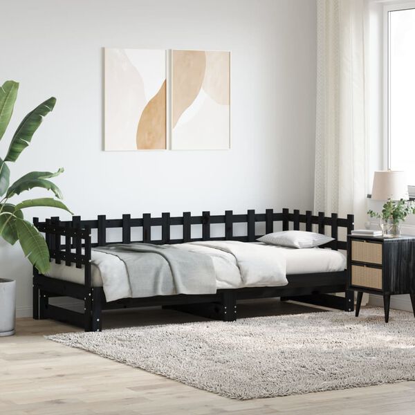vidaXL Sofá-cama de puxar 2x(90x200) cm pinho maciço preto
