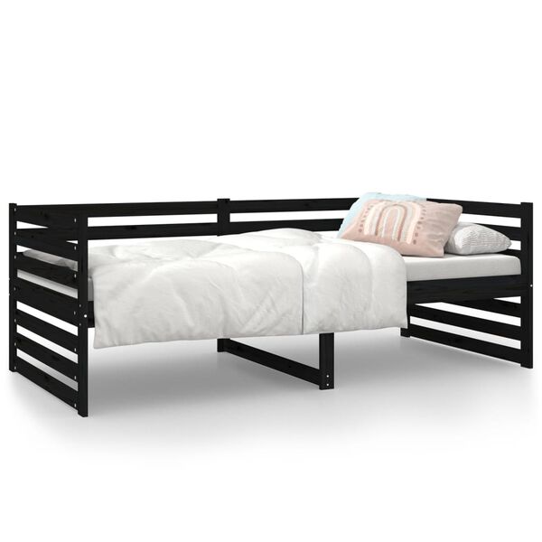 vidaXL Sof&aacute;-cama 90x190 cm madeira de pinho maci&ccedil;a preto
