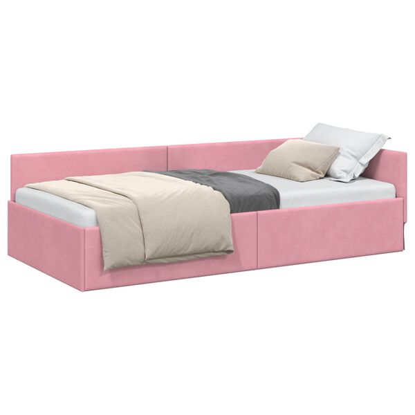 vidaXL Estrutura de Cama de Canto Rosa 90 cm x 190 cm Veludo