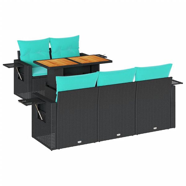 vidaXL 6 pcs conjunto sof&aacute;s de jardim c/ almofad&otilde;es vime PE preto