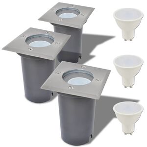 vidaXL Ilumina&ccedil;&atilde;o LED p/ piso exterior, 3 pcs, quadrado