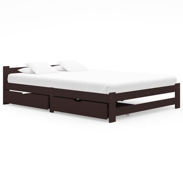 vidaXL Estrutura de cama c/ 2 gavetas 180x200 cm pinho castanho-escuro