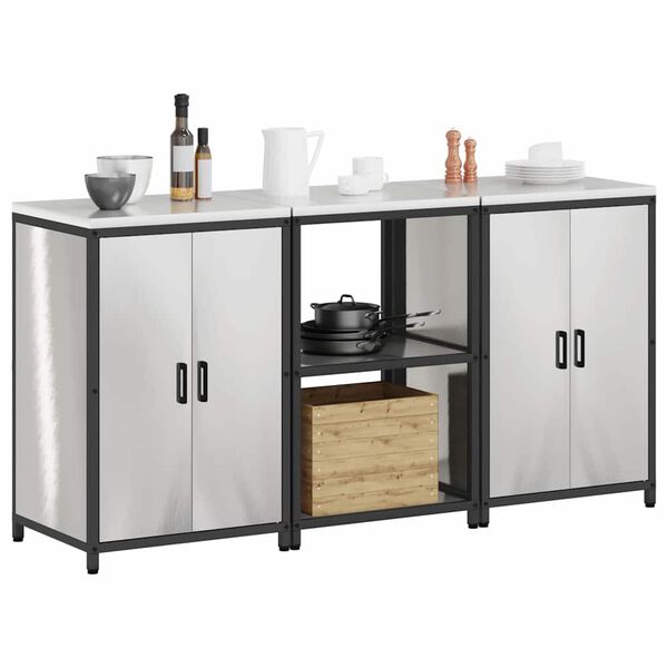 vidaXL Conjunto de Armazenamento de Cozinha com porta 3 pcs Prateado