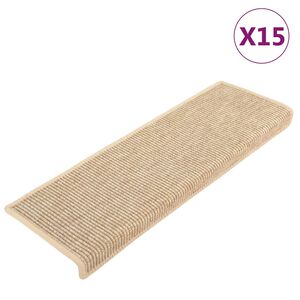 vidaXL Tapetes de escada 15 pe&ccedil;as 65x21x4 cm bege claro com borda retangular