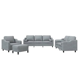 vidaXL 4 pcs conjunto de sof&aacute;s com almofadas tecido cinzento-claro