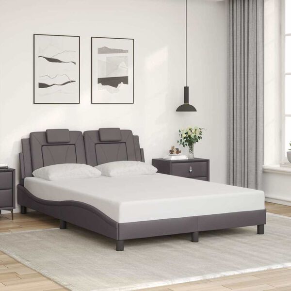 vidaXL Estrutura de cama Viana sem colch&atilde;o 140x200cm couro artificial cinzento