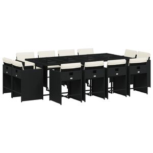 vidaXL 13 pcs conjunto de jantar p/jardim com almofad&otilde;es vime PE preto