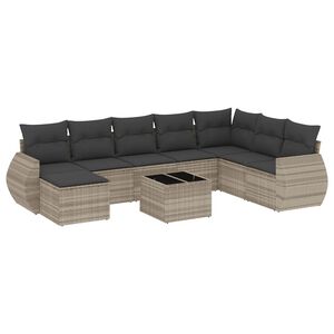 vidaXL 9 pcs conj. sof&aacute;s jardim com almofad&otilde;es vime PE cinzento-claro