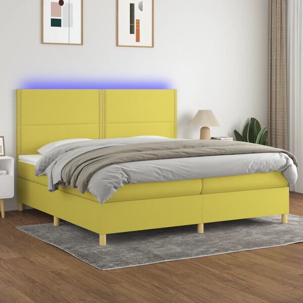 vidaXL Cama box spring c/ colch&atilde;o e LED 200x200 cm tecido verde