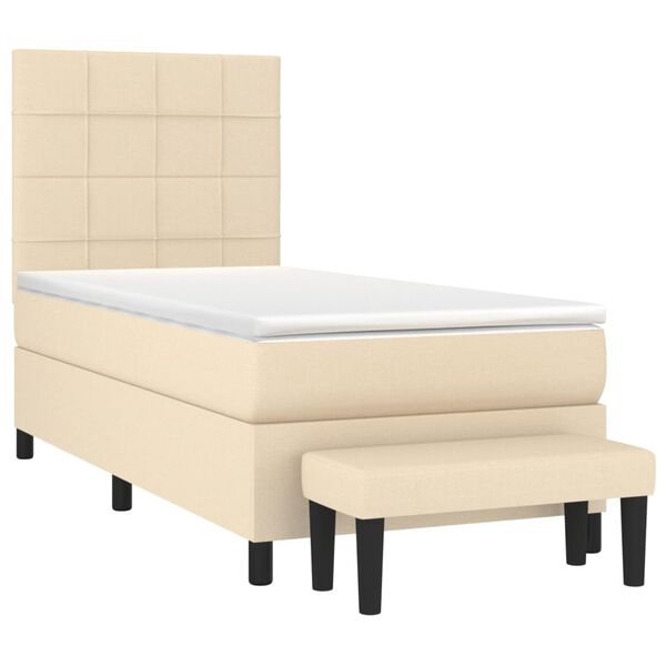 vidaXL Cama com molas/colch&atilde;o 90x190 cm tecido cor creme