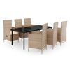 vidaXL 7 pcs conjunto de jantar para jardim com almofad&otilde;es bege