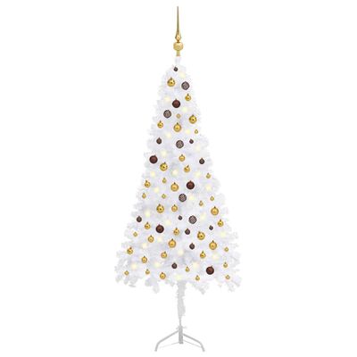 vidaXL Árvore Natal artif. canto c/ luzes LED/bolas 210 cm PVC branco