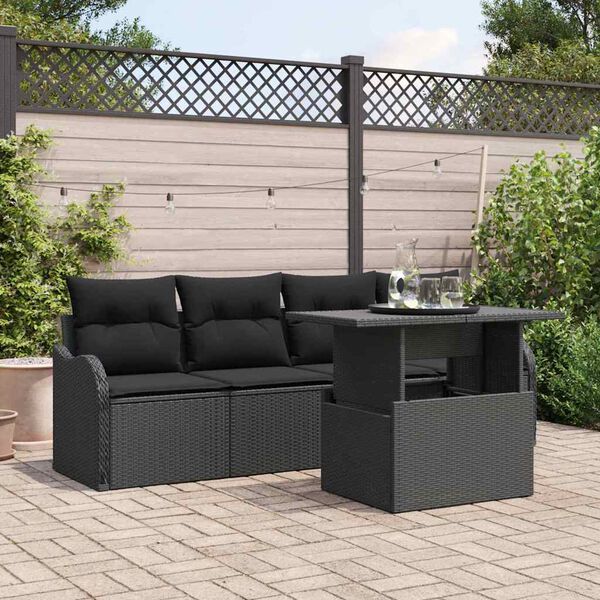 vidaXL Conjunto de Sof&aacute; de Jardim 5 pcs Preto Rattan Sint&eacute;tico