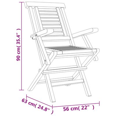 vidaXL Cadeiras de jardim dobráveis 4 pcs 56x63x90 cm teca maciça