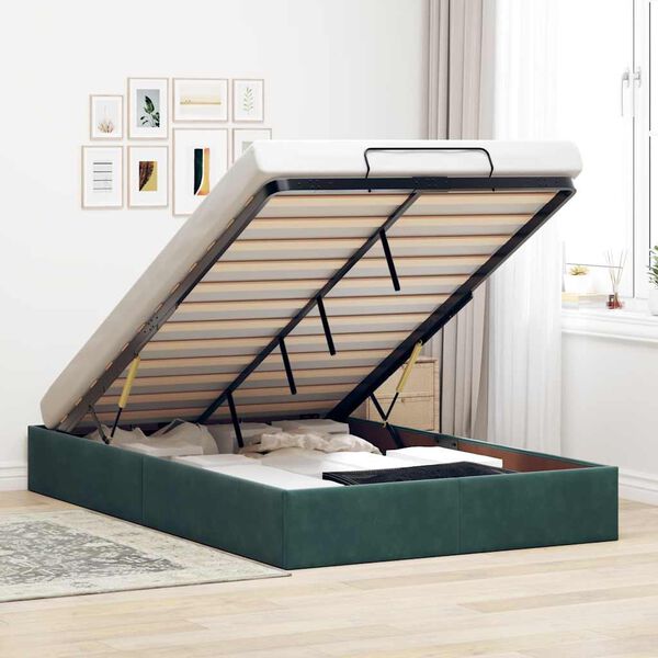 vidaXL Otomano Bed Frame No Colch&atilde;o Verde Escuro 120x200 cm Veludo