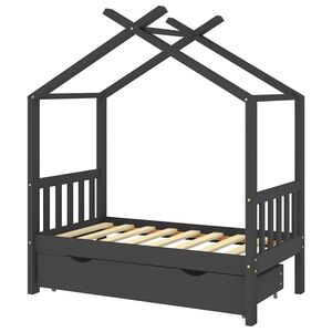 vidaXL Cama de crian&ccedil;a c/ gaveta 70x140 cm pinho maci&ccedil;o cinza-escuro