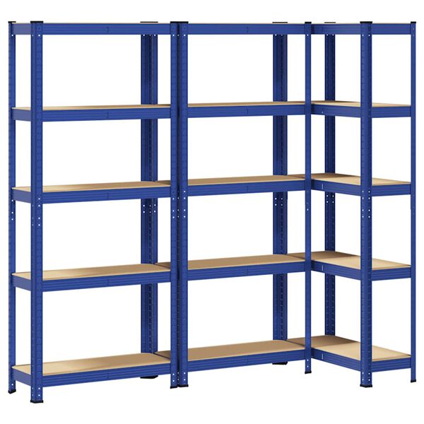 vidaXL Prateleiras de armazenamento de 5 camadas 3 pcs a&ccedil;o azul