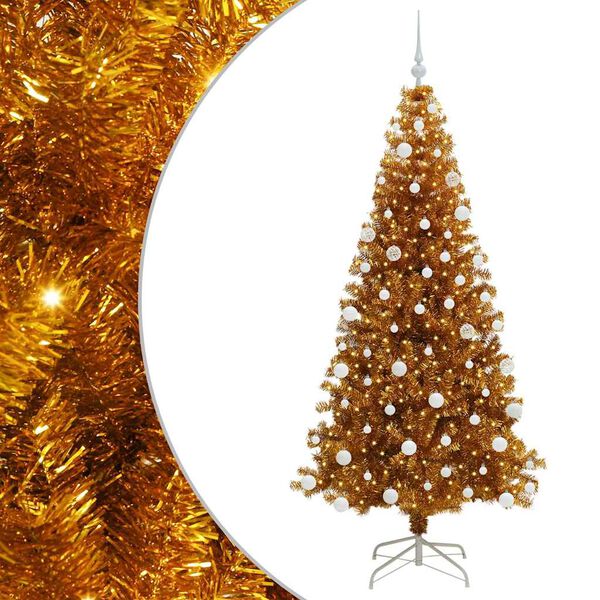 vidaXL &Aacute;rvore de Natal com 300 LEDs com suporte Ouro 180 cm PET