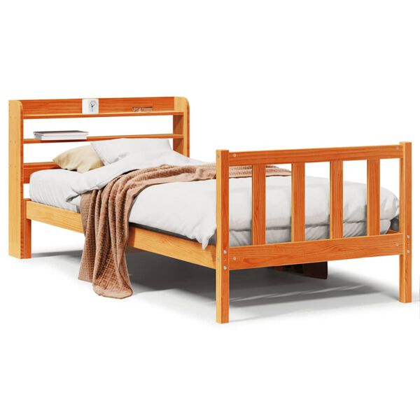 vidaXL Estrutura cama c/ cabeceira 90x190 cm pinho maci&ccedil;o castanho-mel