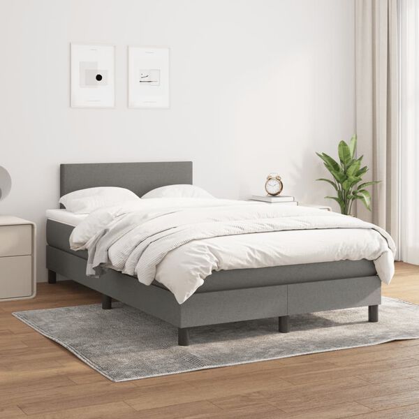 vidaXL Cama boxspring com colch&atilde;o 120x190 cm tecido cinzento-escuro