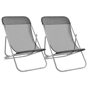 vidaXL Cadeiras praia dobr&aacute;veis 2pcs textilene/a&ccedil;o revestido p&oacute; cinza