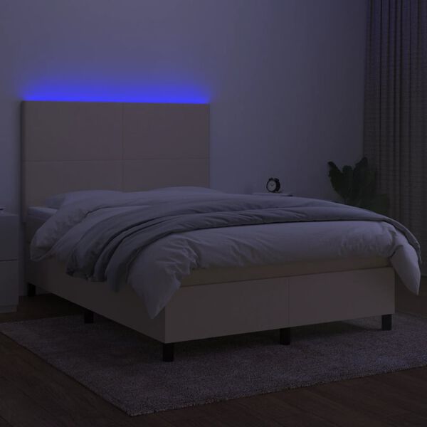 vidaXL Cama box spring c/ colch&atilde;o e LED 140x190 cm tecido cor creme