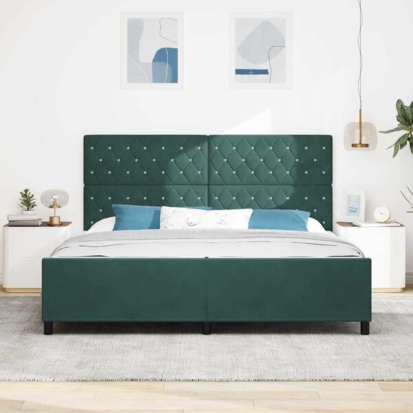vidaXL Cama Box com cabeceira Verde Escuro 200 x 200 cm Veludo