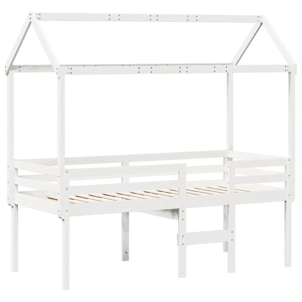 vidaXL Cama alta com telhado 90x200 cm pinho maci&ccedil;o branco