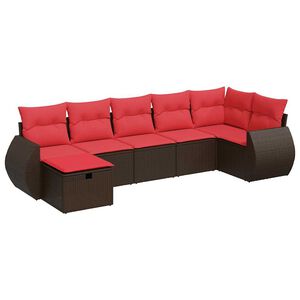 vidaXL 7 pcs conjunto de sof&aacute;s jardim c/ almofad&otilde;es vime PE castanho