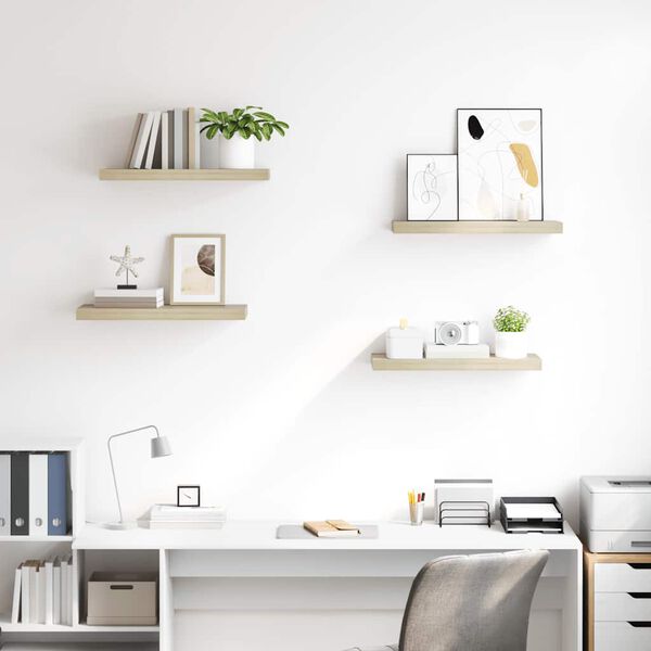vidaXL Prateleiras parede suspensas 4 pcs 60x23,5x3,8 cm MDF carvalho