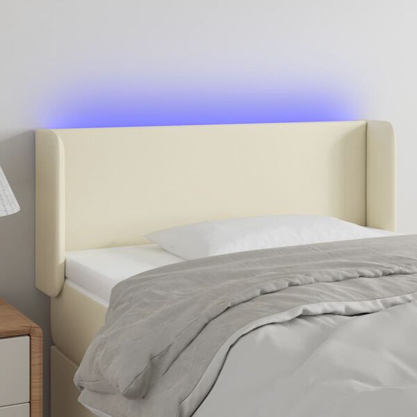 vidaXL Cabeceira de cama c/ LED 93x16x78/88 cm couro artificial cr&egrave;me