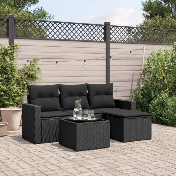 vidaXL 5 pcs conjunto sof&aacute;s de jardim com almofad&otilde;es vime PE preto