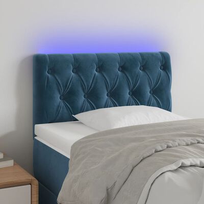 vidaXL Cabeceira de cama c/ luzes LED veludo 80x7x78/88 cm azul-escuro
