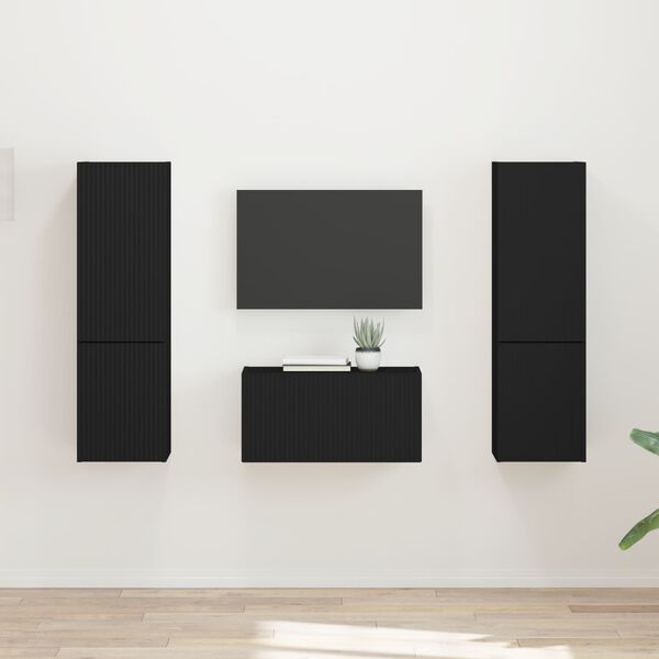 vidaXL Conjunto de m&oacute;vel de TV 5 pcs Preto Madeira processada