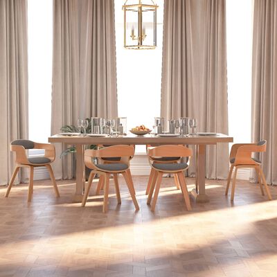 vidaXL Cadeira de jantar 6 pcs madeira curvada e tecido cinzento-claro