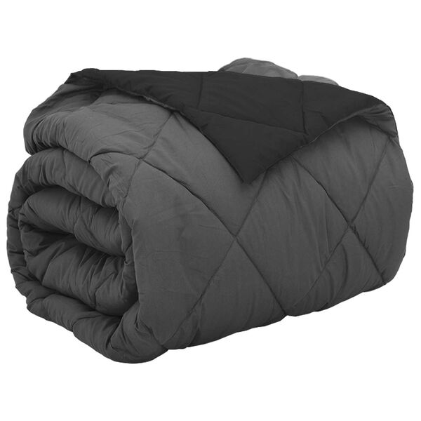 vidaXL Duvet de Ano Inteiro Preto e Anthracite 220 x 200 cm Microfibra