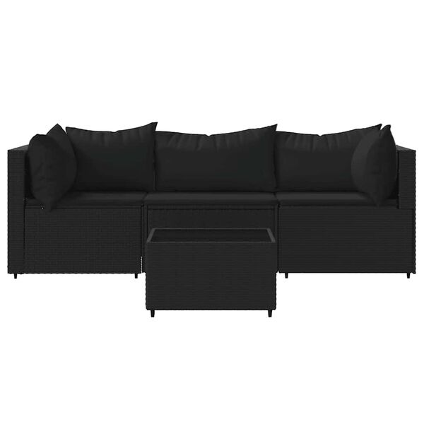 vidaXL 4 pcs conjunto lounge de jardim c/ almofad&otilde;es vime PE preto
